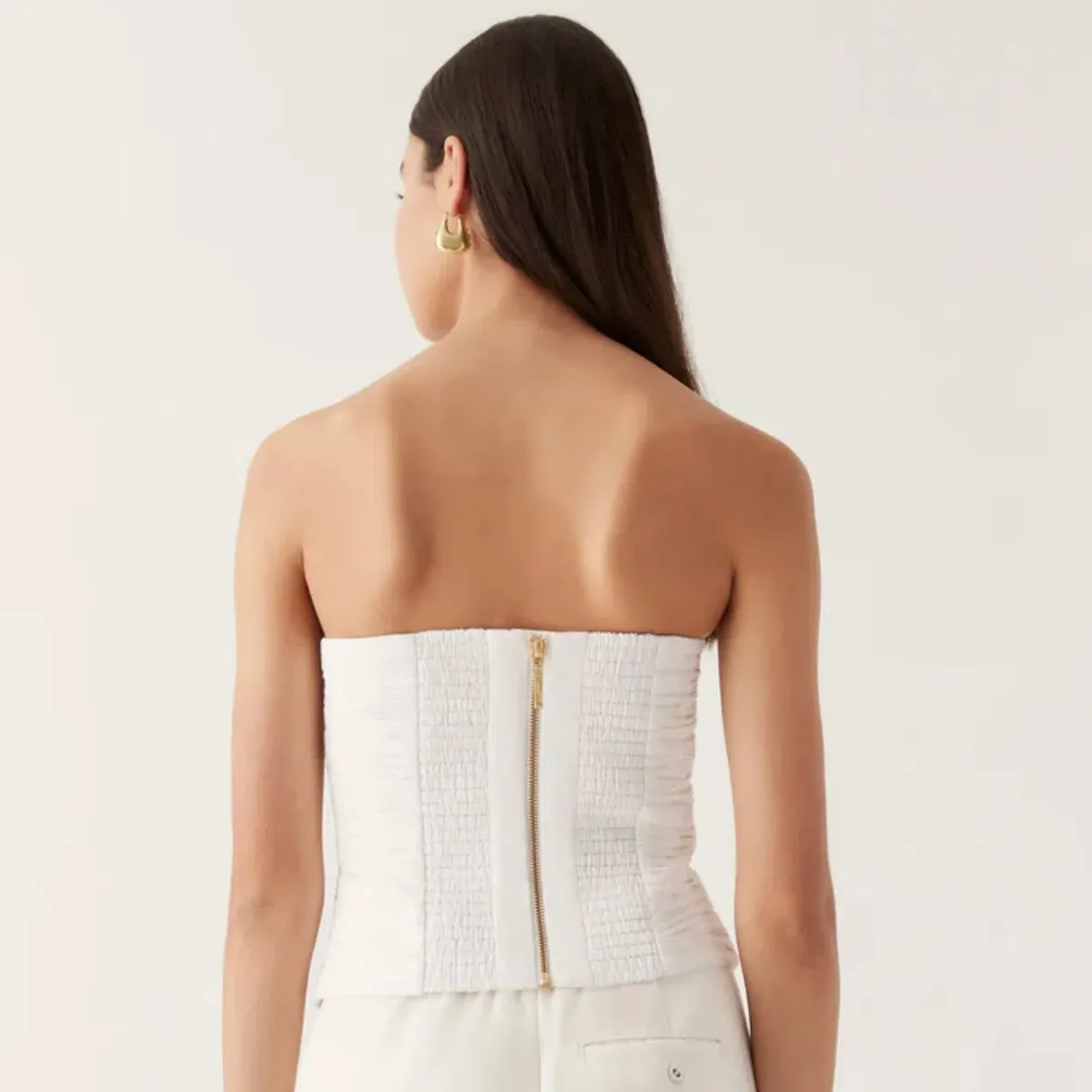 Aje Sunbeam Ruched Bustier Ivory Size 4 - Image 3