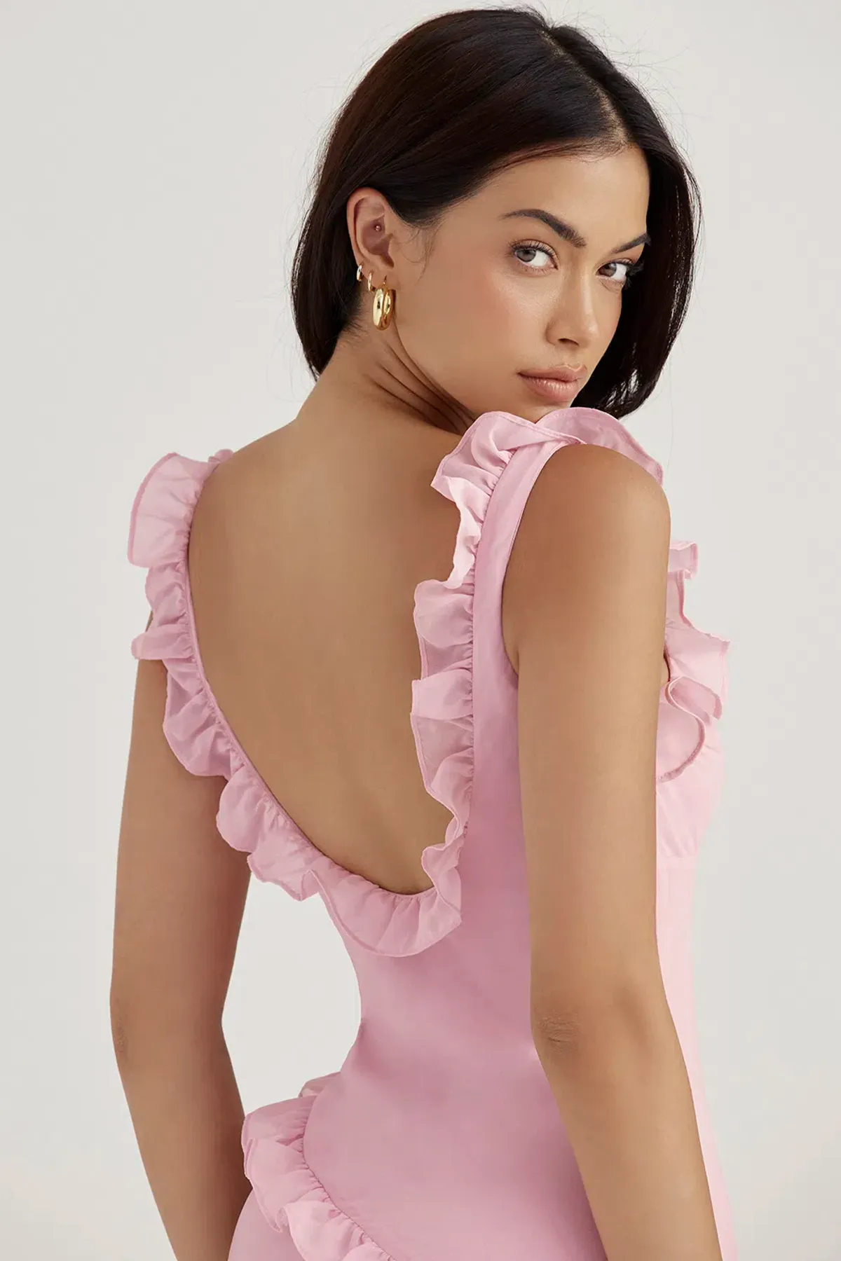 House Of Cb Tania Ruffle Mini Dress Pink Quartz Size 6 - Image 4