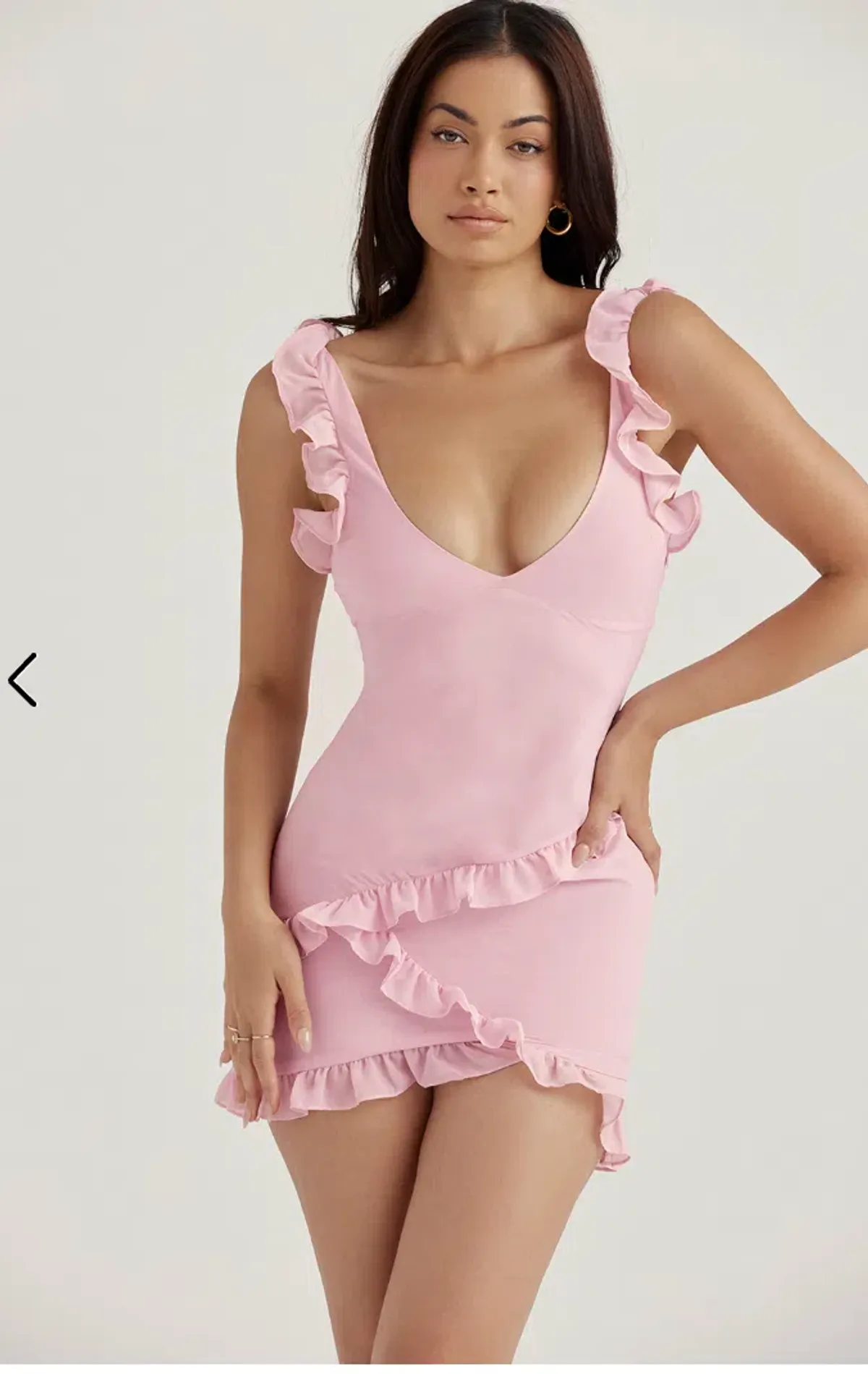 House Of Cb Tania Ruffle Mini Dress Pink Quartz Size 6 - Image 2