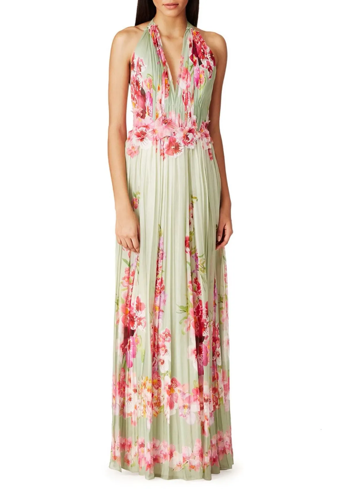 Alberta Ferretti Silk Floral Dress Green Size 8 - Image 1