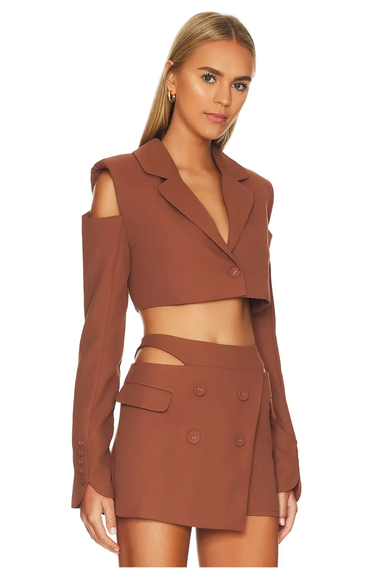 For Love & Lemons Alysa Crop Top and Mini Skirt Set Brown Size S / AU 8 - Image 4