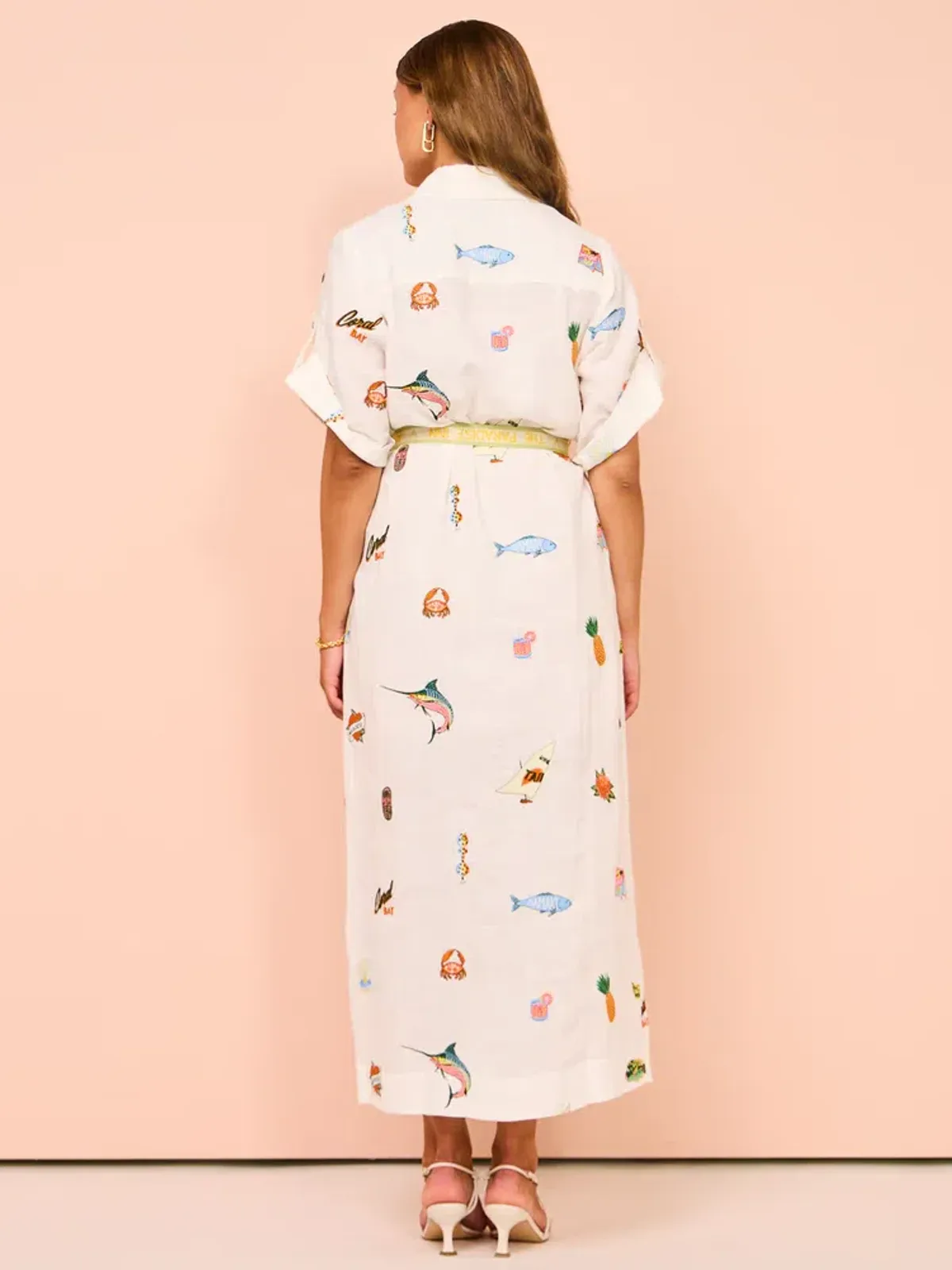 Alemais Blue Marlin Embroidered Dress In Cream Print Size 8 - Image 3