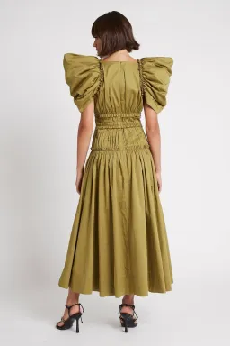 Aje Frequency Puff Butterfly Sleeve Midi Dress Khaki Size 8 for rent on The Volte - image 3