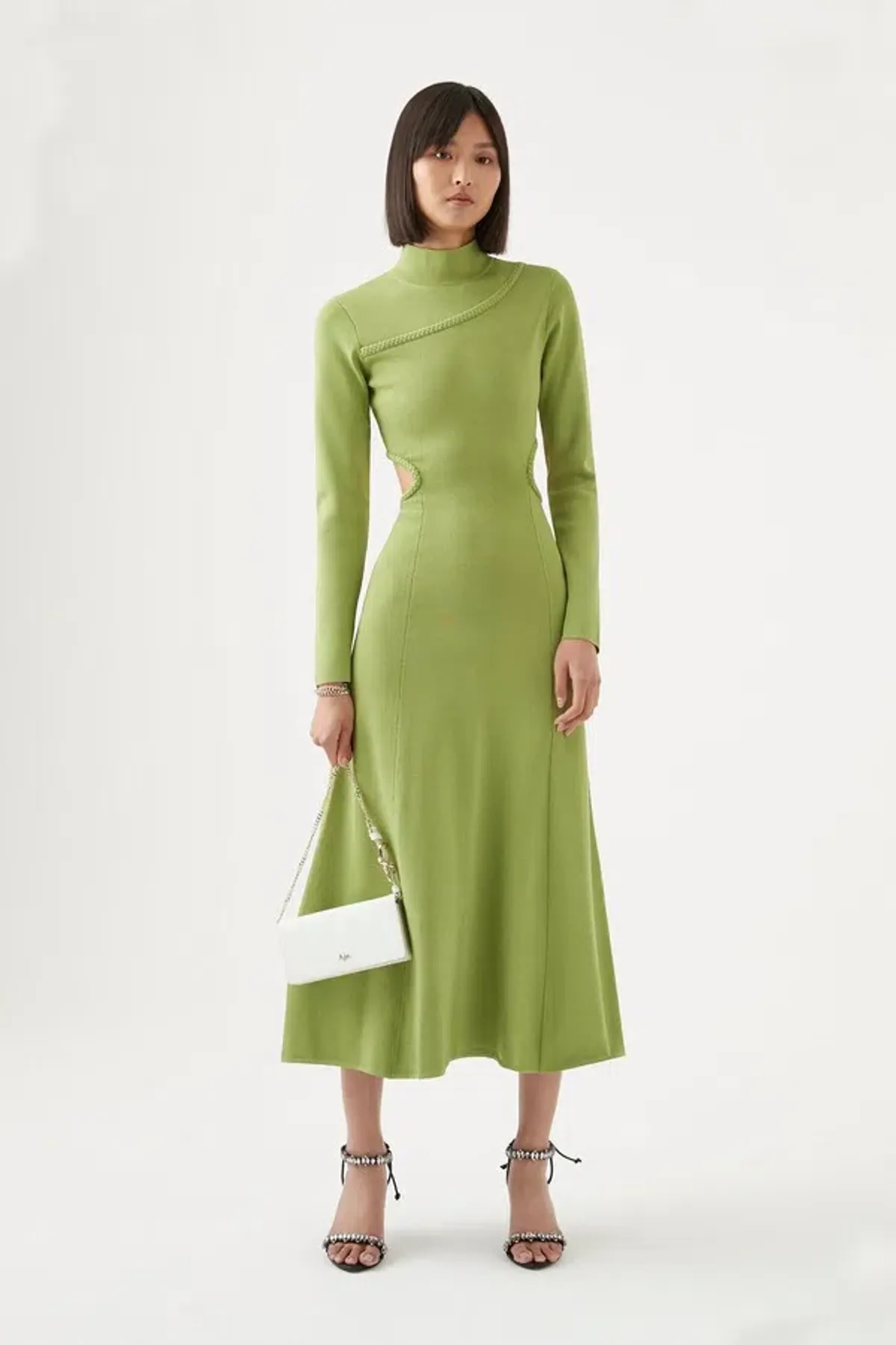 Aje Amelie Braided Cut Out Knit Dress Green Size L/ AU 12 - Image 1