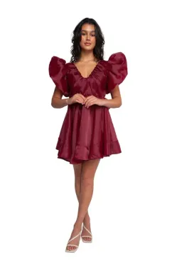 Aje Gretta Organza Mini Dress Burgundy Size 6 for rent on The Volte - image 1
