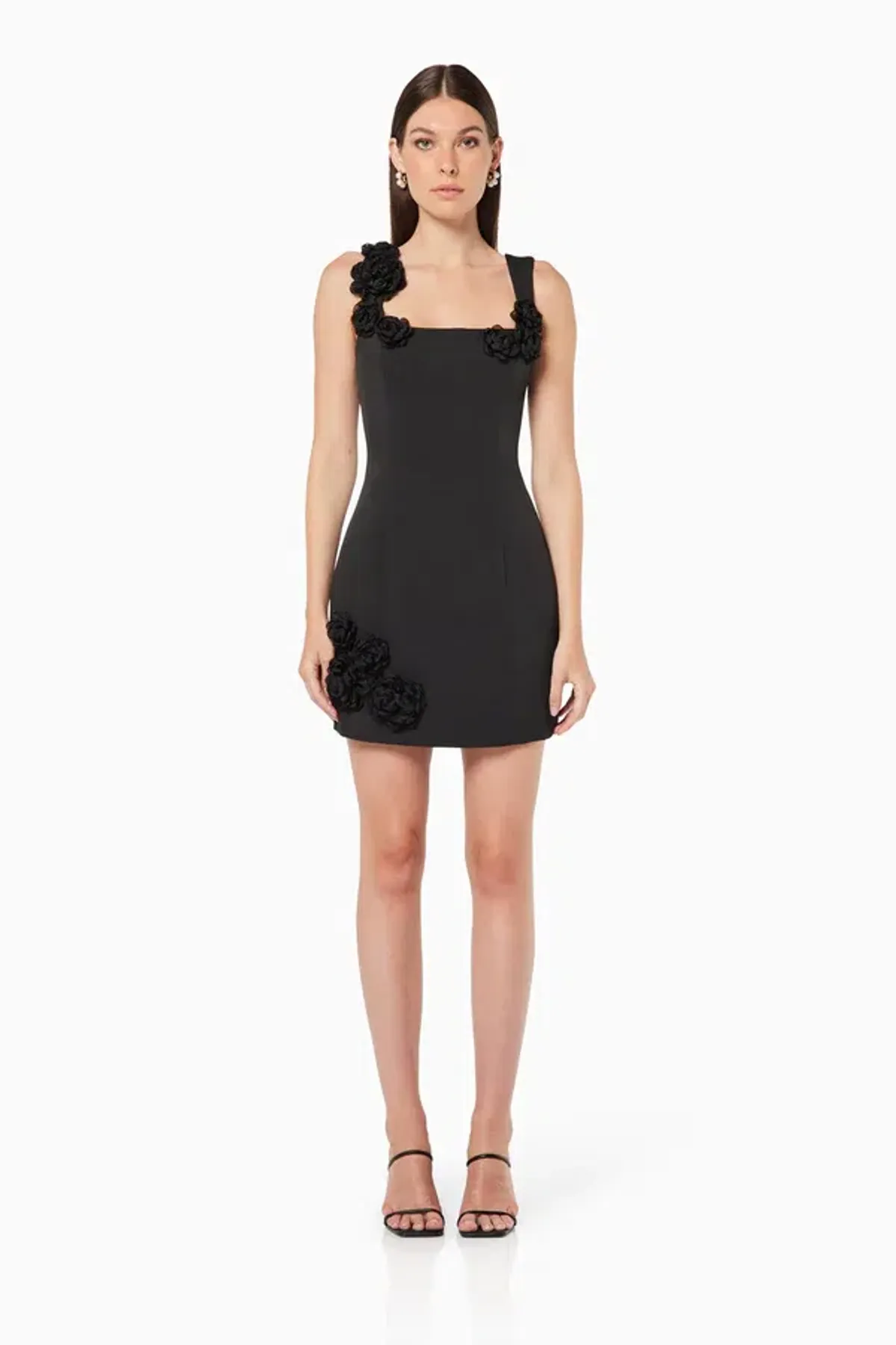 Elliatt Trompe 3D Floral Mini Dress Black Size L/ Au 12 - Image 1
