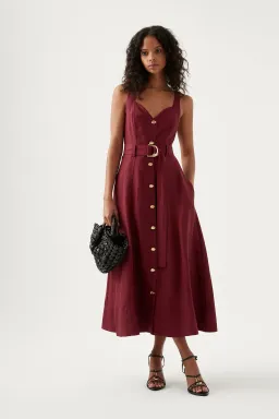 Aje Clay Belted Midi Dress Burgundy Size 8 for rent on The Volte - image 1