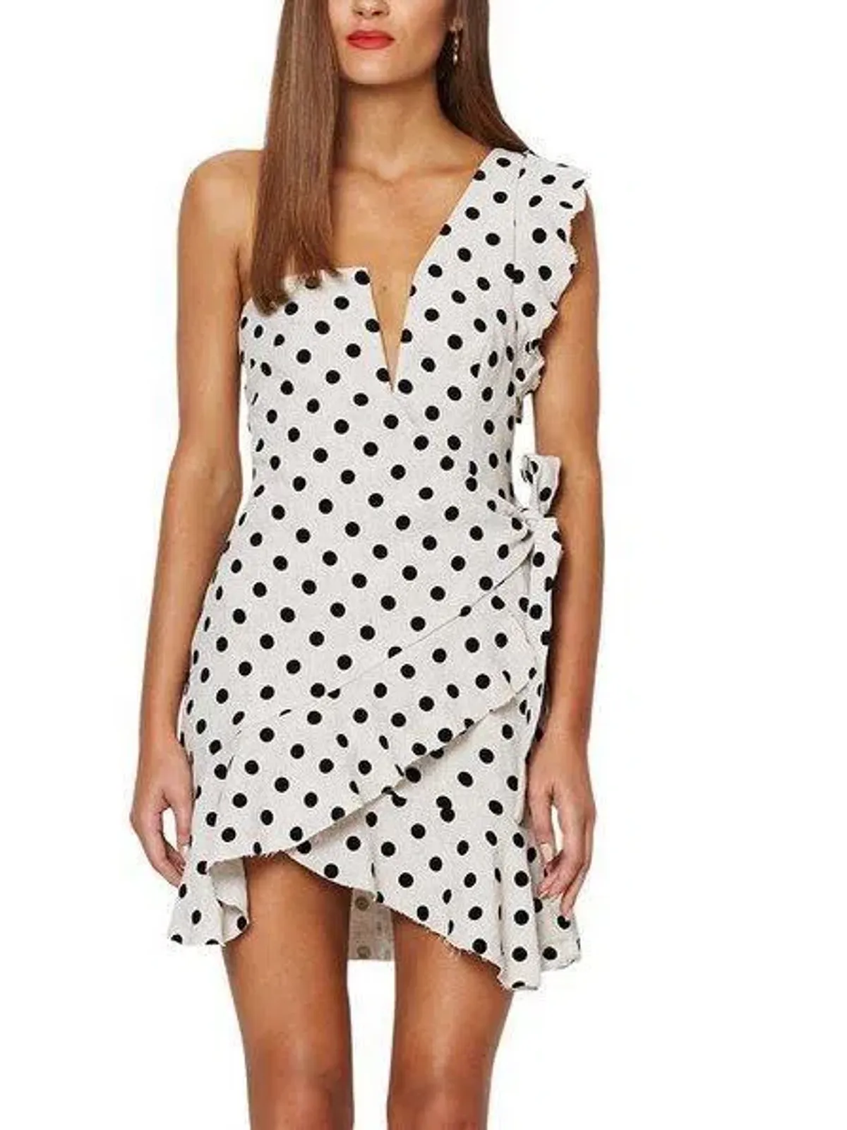 Bec & Bridge Anouk Asymmetric Mini Dress White Spot Size 10 - Image 2