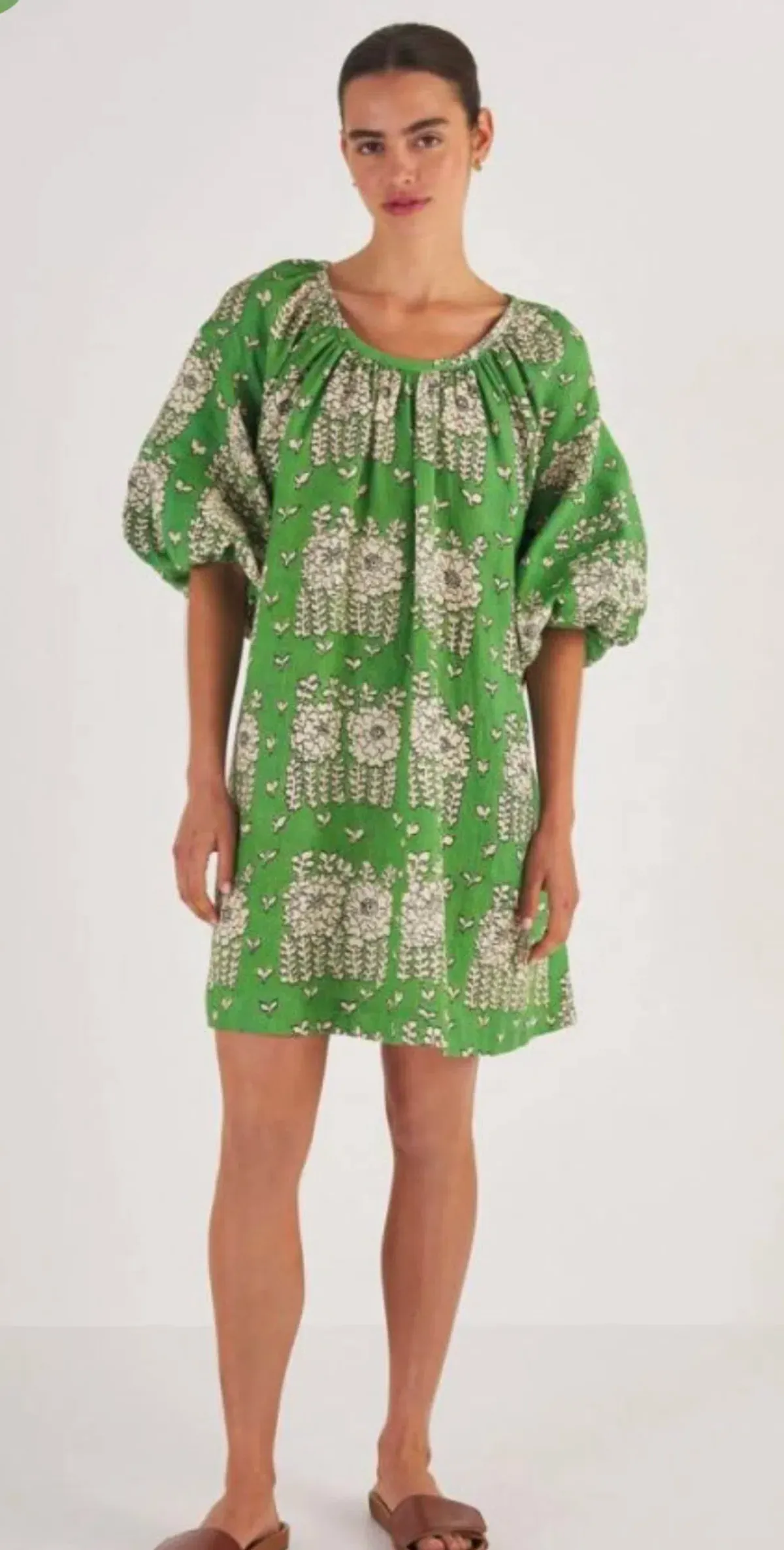 Oroton Full Sleeve Posie Print Mini Sun Dress Green Floral Size 12 - Image 4