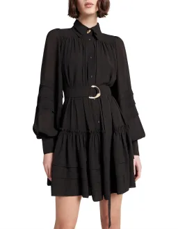 Aje Aurora Belted Trim Puff Sleeve Mini Shirt Dress Black Size 8 for rent on The Volte - image 2