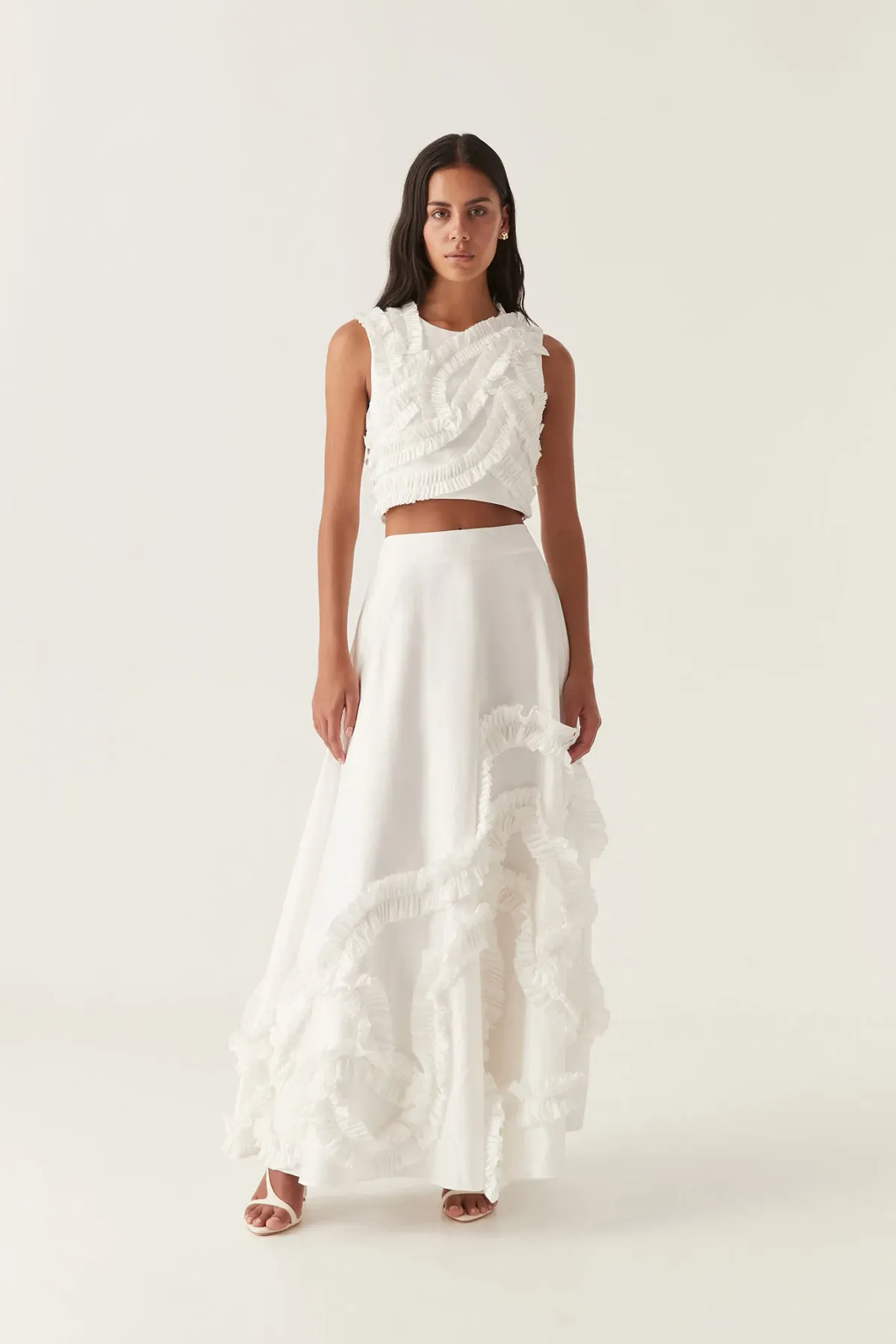 Aje Aurelia Frill Shell Top & Kendra Frill Maxi Skirt Set Ivory Size 8 - Image 1