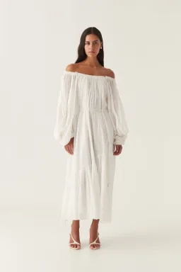 Aje Avani Smock Midi Dress Ivory Size 12 for rent on The Volte - image 1