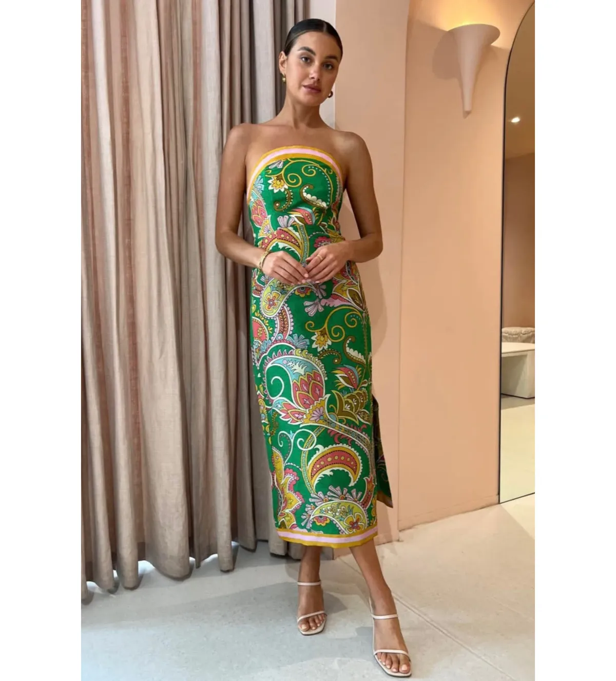 Alemais Marion Bodice Strapless Midi Green Dress Emerald Size 8 - Image 1
