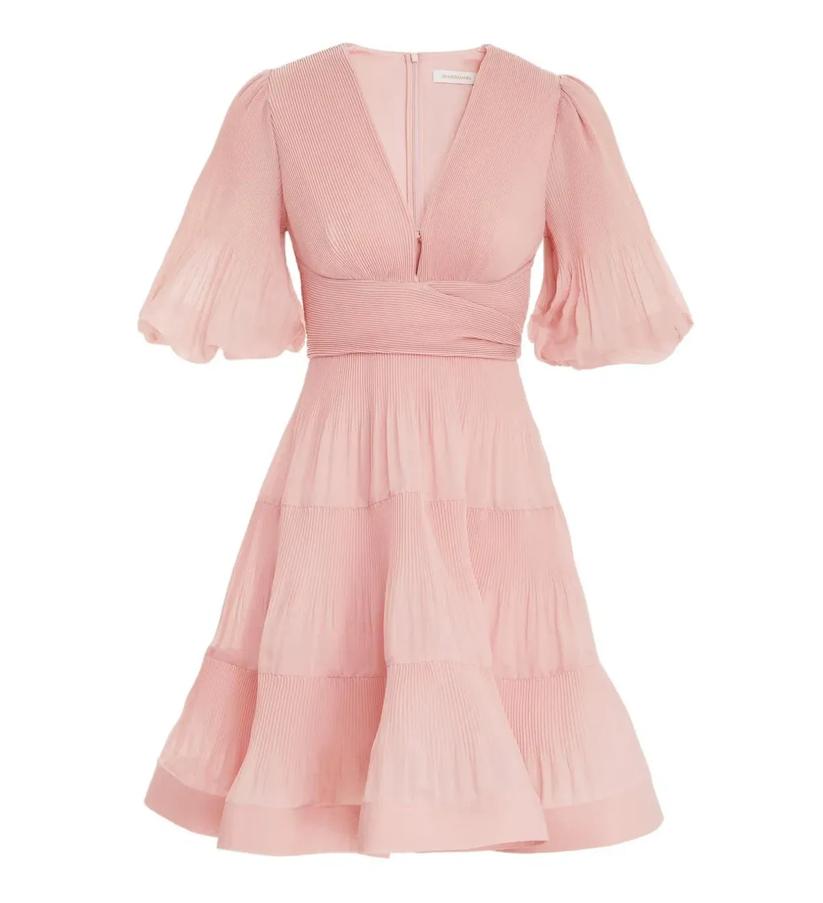 Zimmermann Pleated Mini Dress in Light Peach 0P / AU 6 - Image 2
