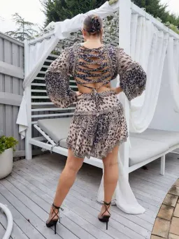 Zimmermann Allia Cutout  Chiffon Mini Dress Leopard-print Size 1/ AU 10 for rent on The Volte - image 2