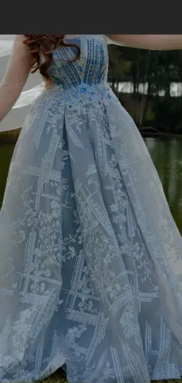 Stunning Silver Engagement ball gown size small for rent on The Volte - image 1