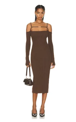 Jacquemus La Robe Sierra Midi Dress Brown Size AU 6 for rent on The Volte - image 4