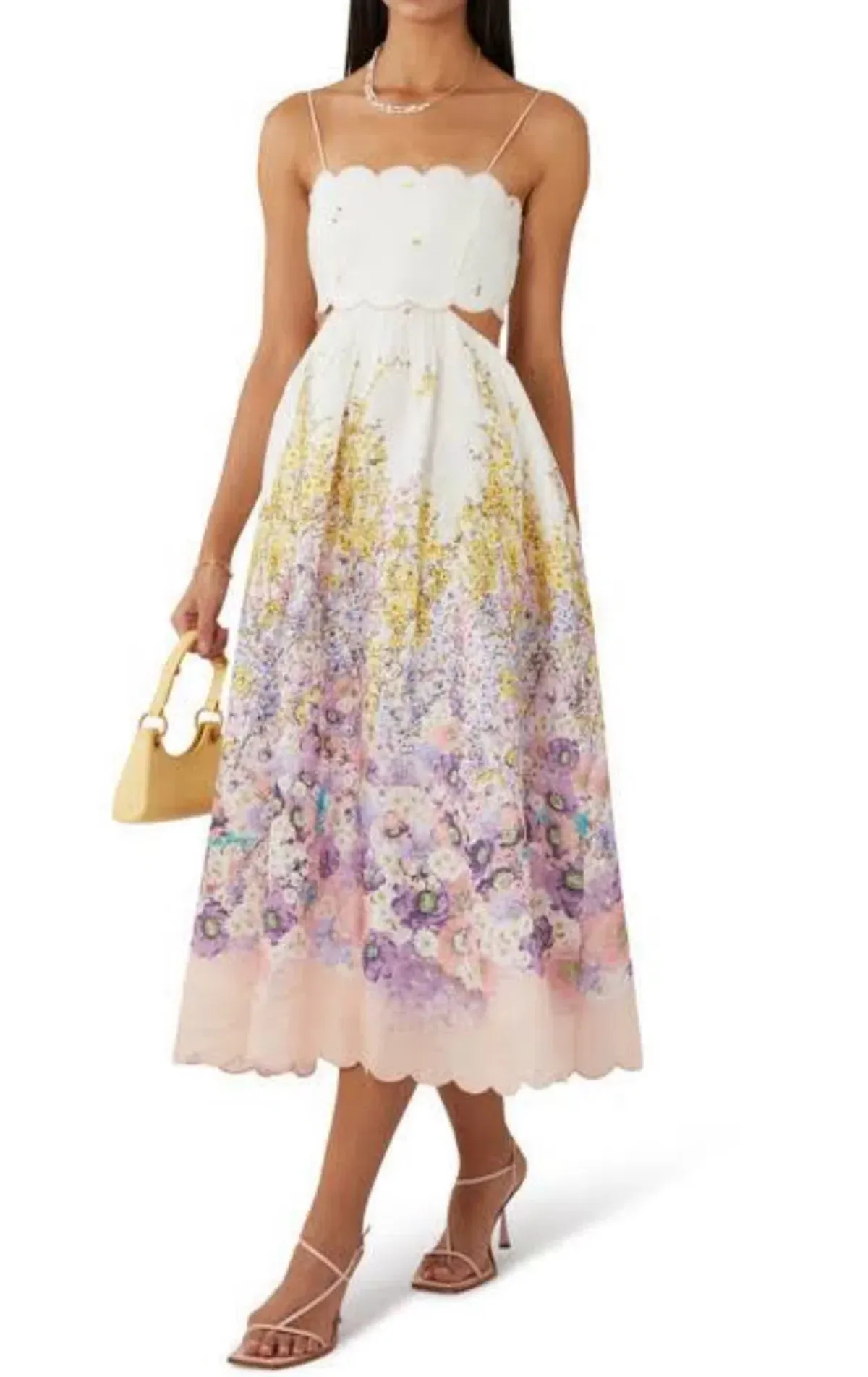 Zimmermann Jude Scallop Midi Dress Peach Gradient Floral Size 0P / AU 6 - Image 3