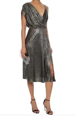 Alice & Olivia Roxy Drape Midi Dress Metallic Size 10 for rent on The Volte - image 3