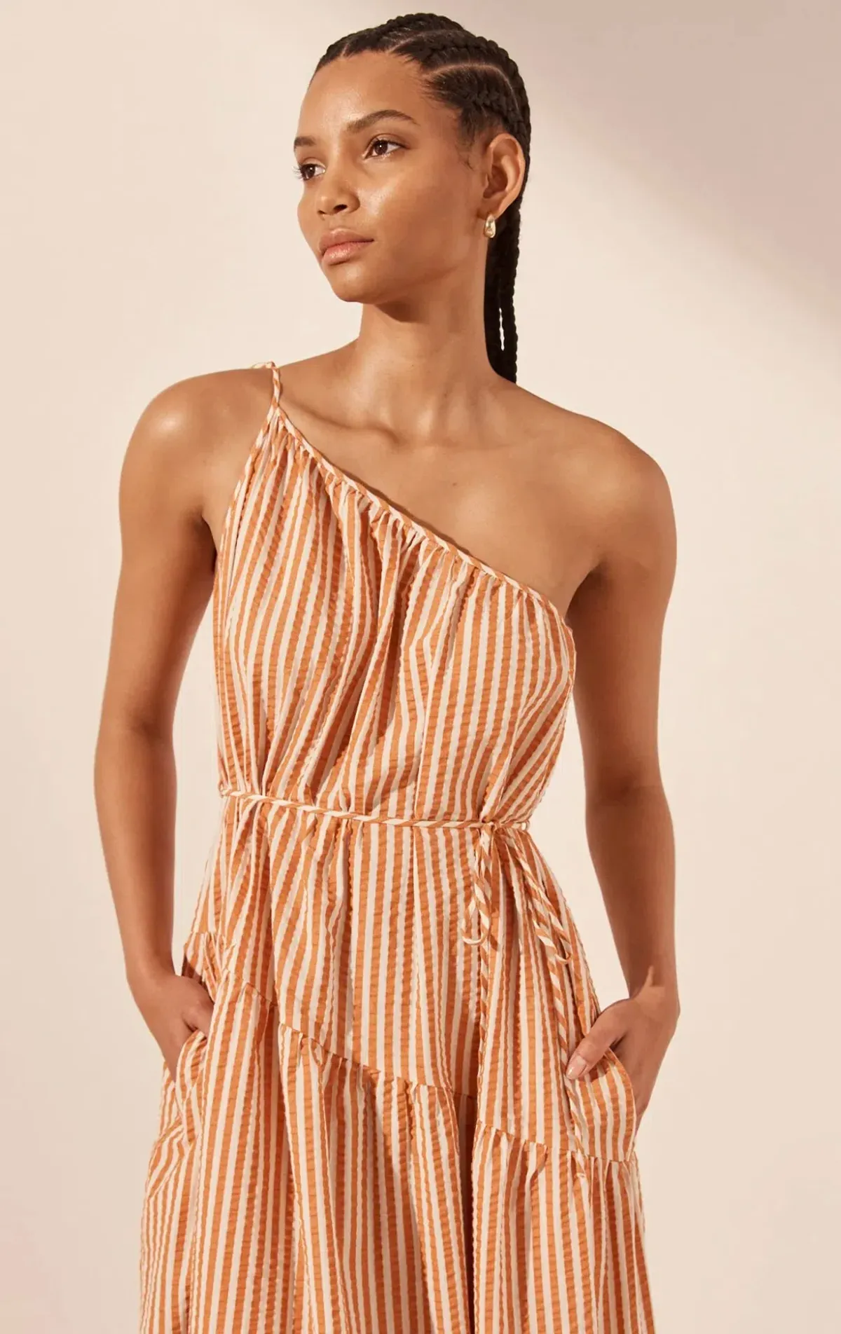 Shona Joy Hele One Shoulder Tiered Maxi Dress Coconut/Tangerine Size AU 6 - Image 4