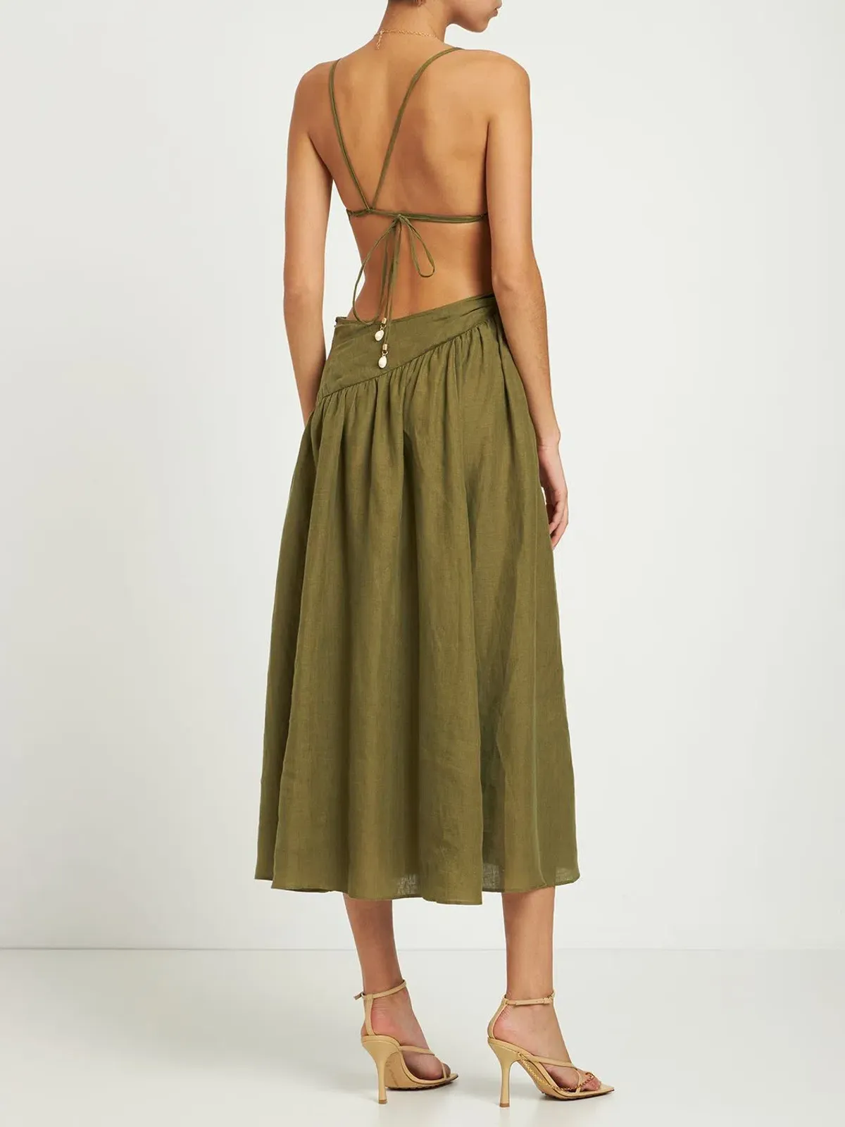 Zimmermann Laurel Asymmetric Midi Dress Olive Green Size 0 / AU 8 - Image 3