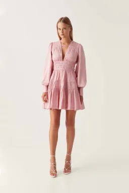 Aje Fallingwater Ruched Mini Dress Pink Size 12 for rent on The Volte - image 1