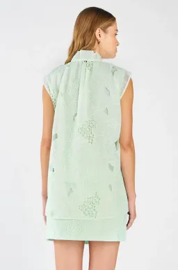 Oroton Tie Neck Lace Top Size AU 8 & Lace Mini Skirt Size AU 10 Set Sea Spray for rent on The Volte - image 3