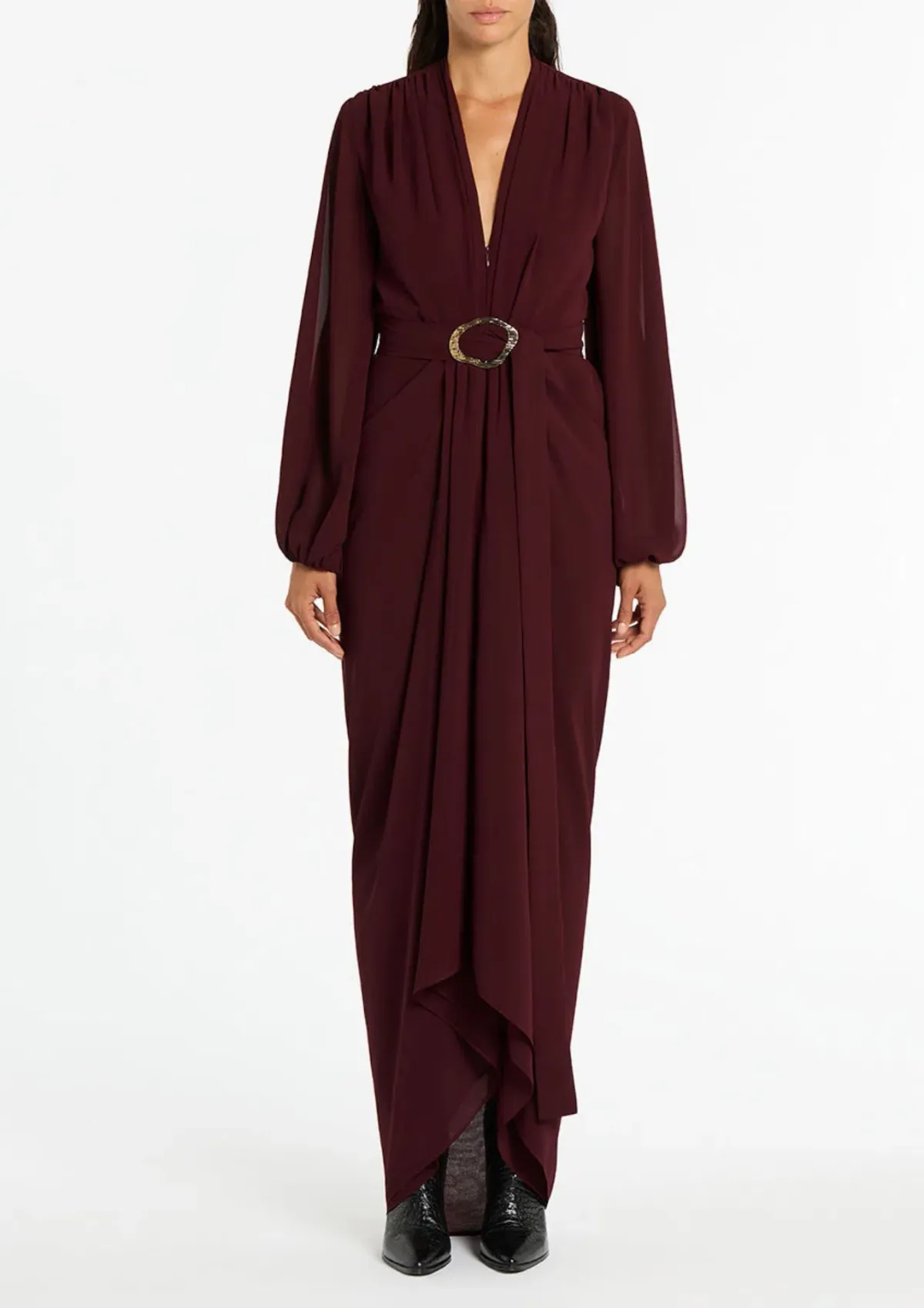Carla Zampatti Georgette Waterfall Dress in Merlot Size 4  - Image 1