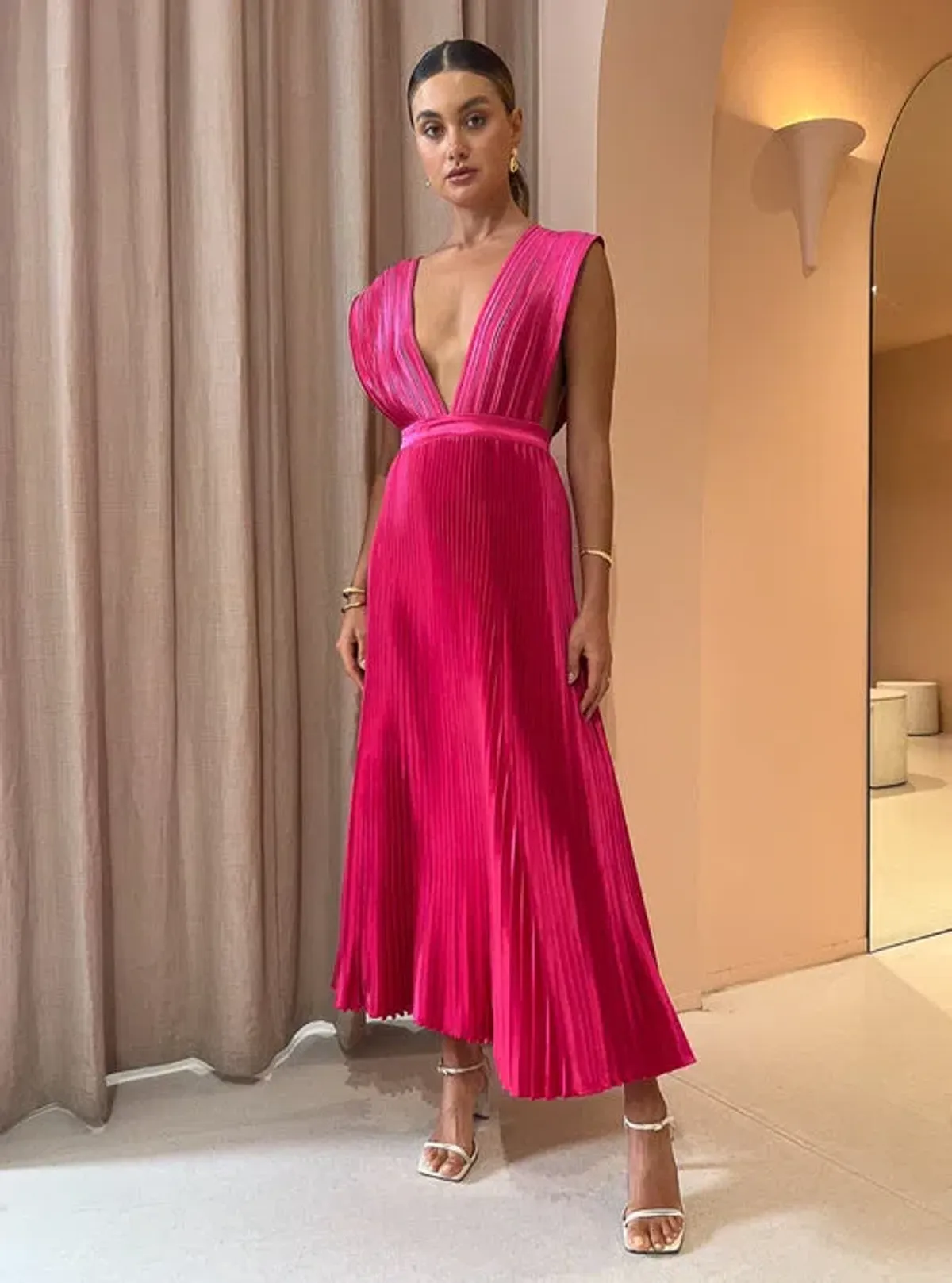 L'Idee Gala Gown In Bright Pink Size 12 - Image 1