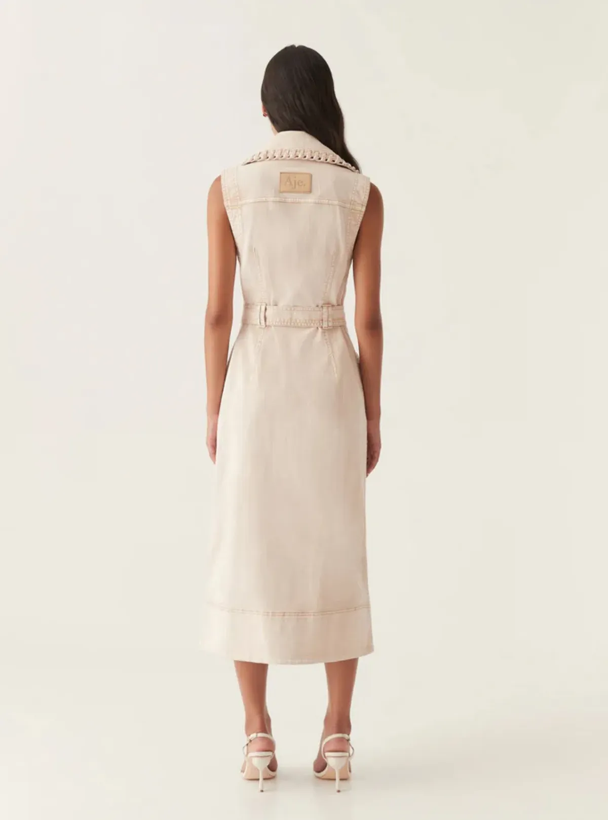 Aje Lorah Denim Midi Dress Sand Size 10 - Image 3