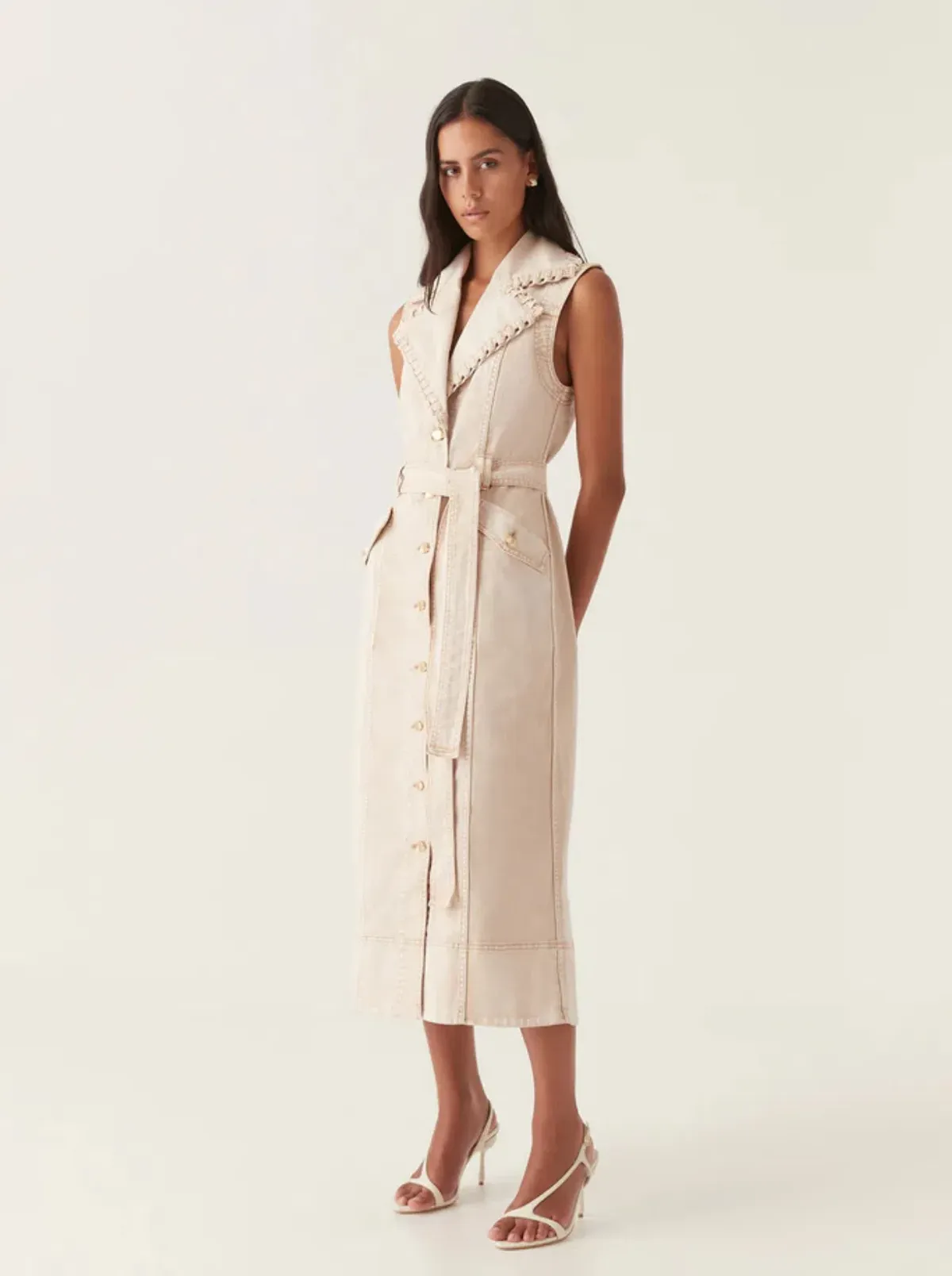 Aje Lorah Denim Midi Dress Sand Size 10 - Image 1
