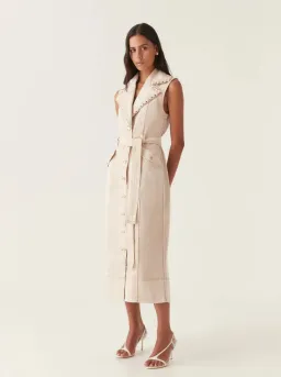 Aje Lorah Denim Midi Dress Sand Size 10  for rent on The Volte - image 1
