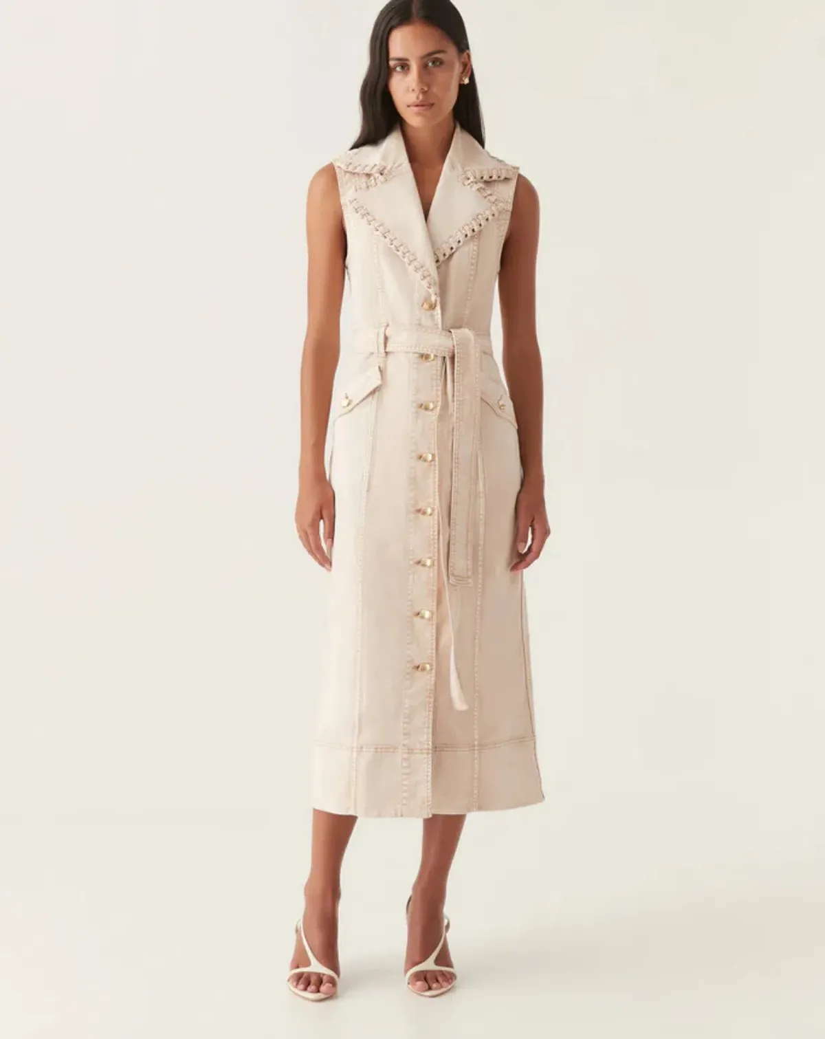 Aje Lorah Denim Midi Dress Sand Size 10 - Image 2