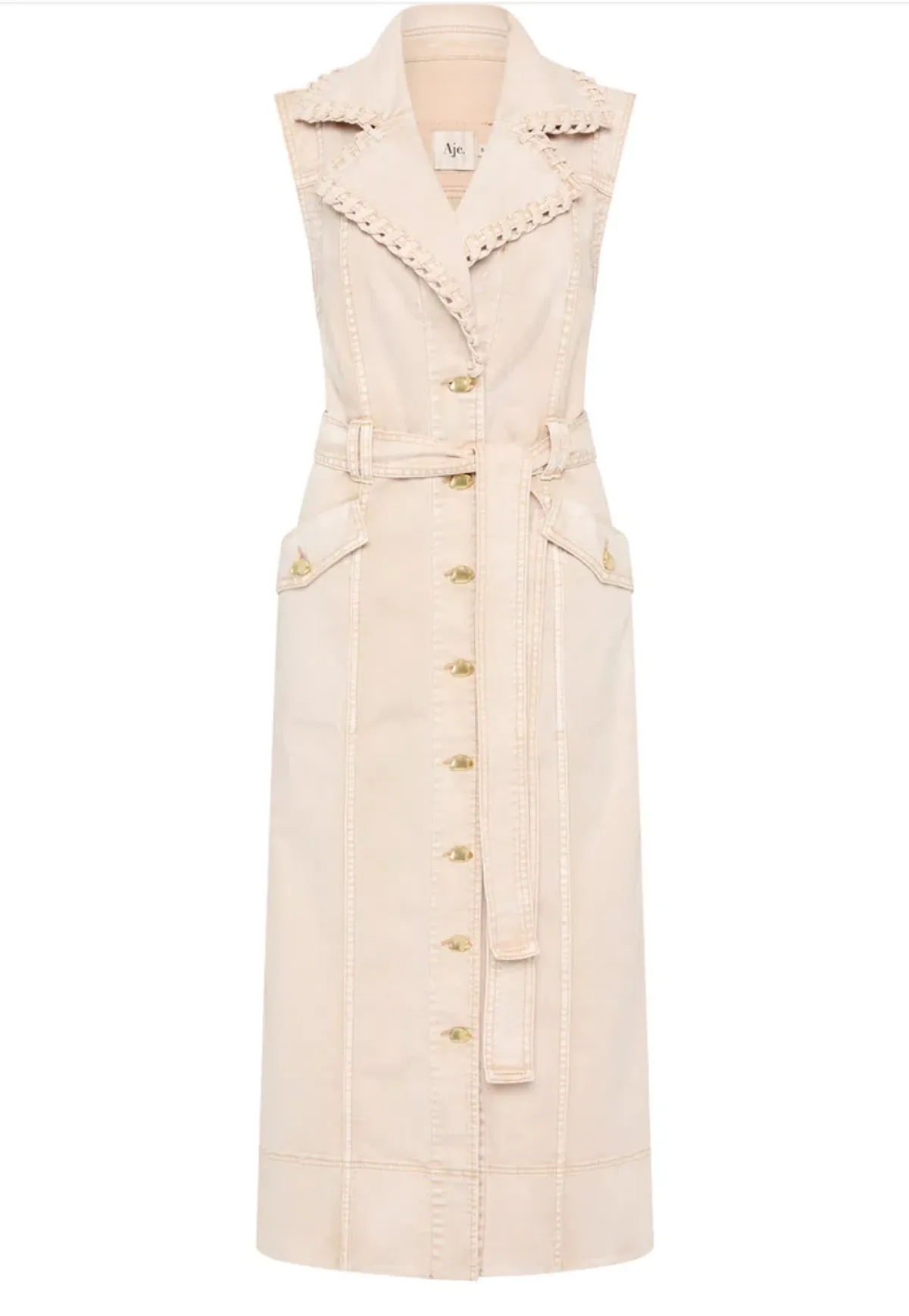 Aje Lorah Denim Midi Dress Sand Size 10 - Image 5