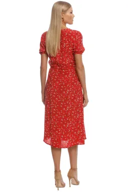 Kookai Zariah Wrap Midi Dress Red Multi Size 36 for rent on The Volte - image 2