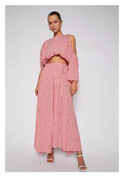Scanlan Theodore Gingham Drawcord Top and Skirt Set Red Print One Size for rent on The Volte - image 1