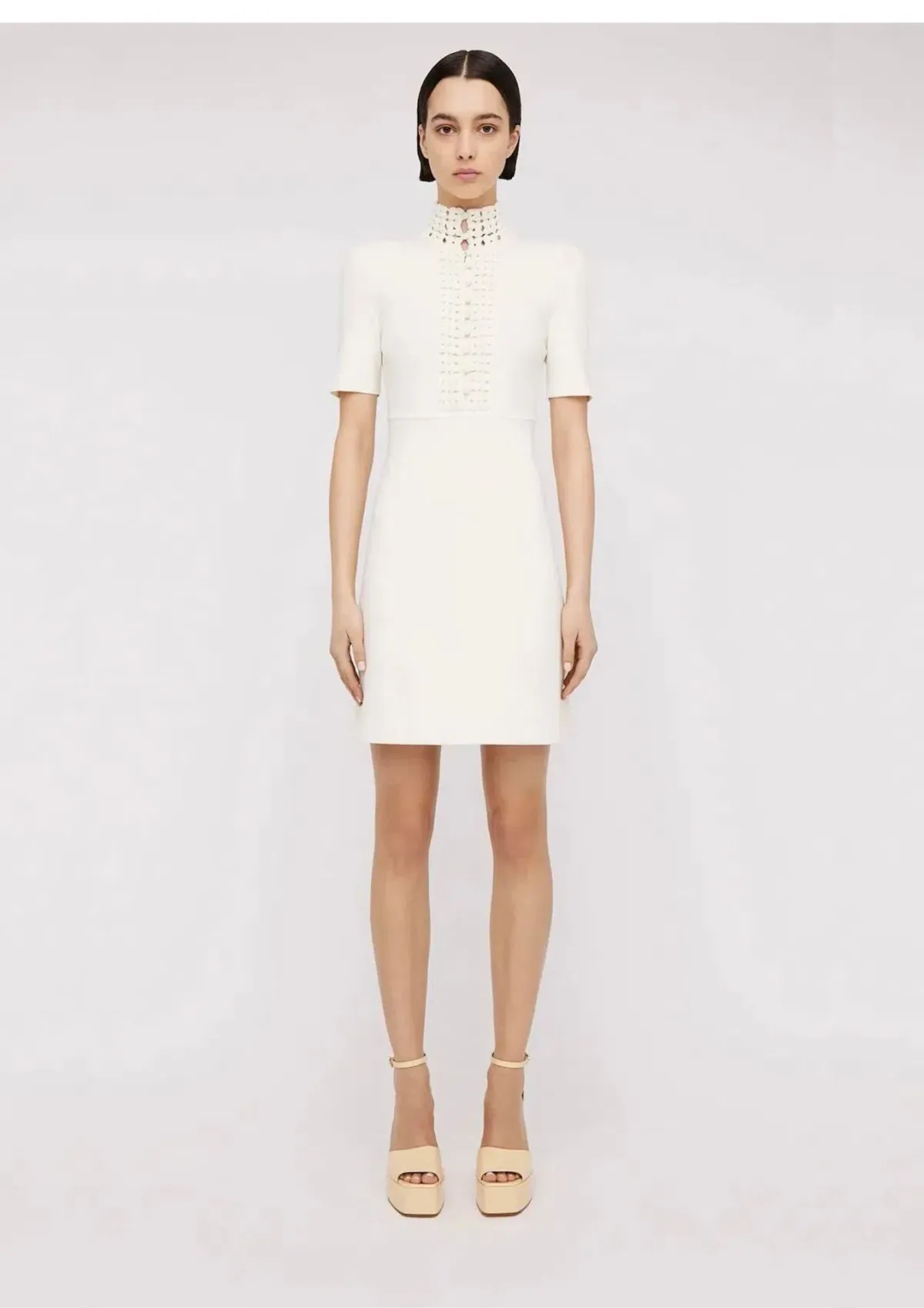 Scanlan Theodore The Crepe Knit Daisy Mini Dress Cream Size XS / AU 6 - Image 1