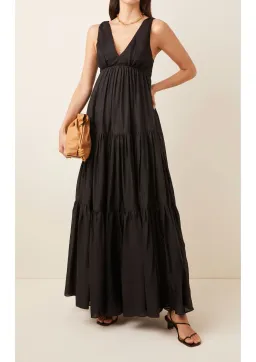 Aje Unending Tiered Cotton Maxi Dress Black Size 6 for rent on The Volte - image 1