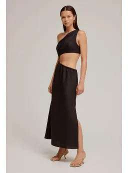 Venroy Draped One Shoulder Cut Out Midi Dress Black Size M / AU 10 for rent on The Volte - image 2