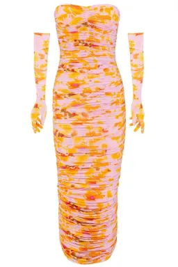 Alex Perry Parton Ruched Strapless Midi Dress with Gloves Multi Size 6AU for rent on The Volte - image 4