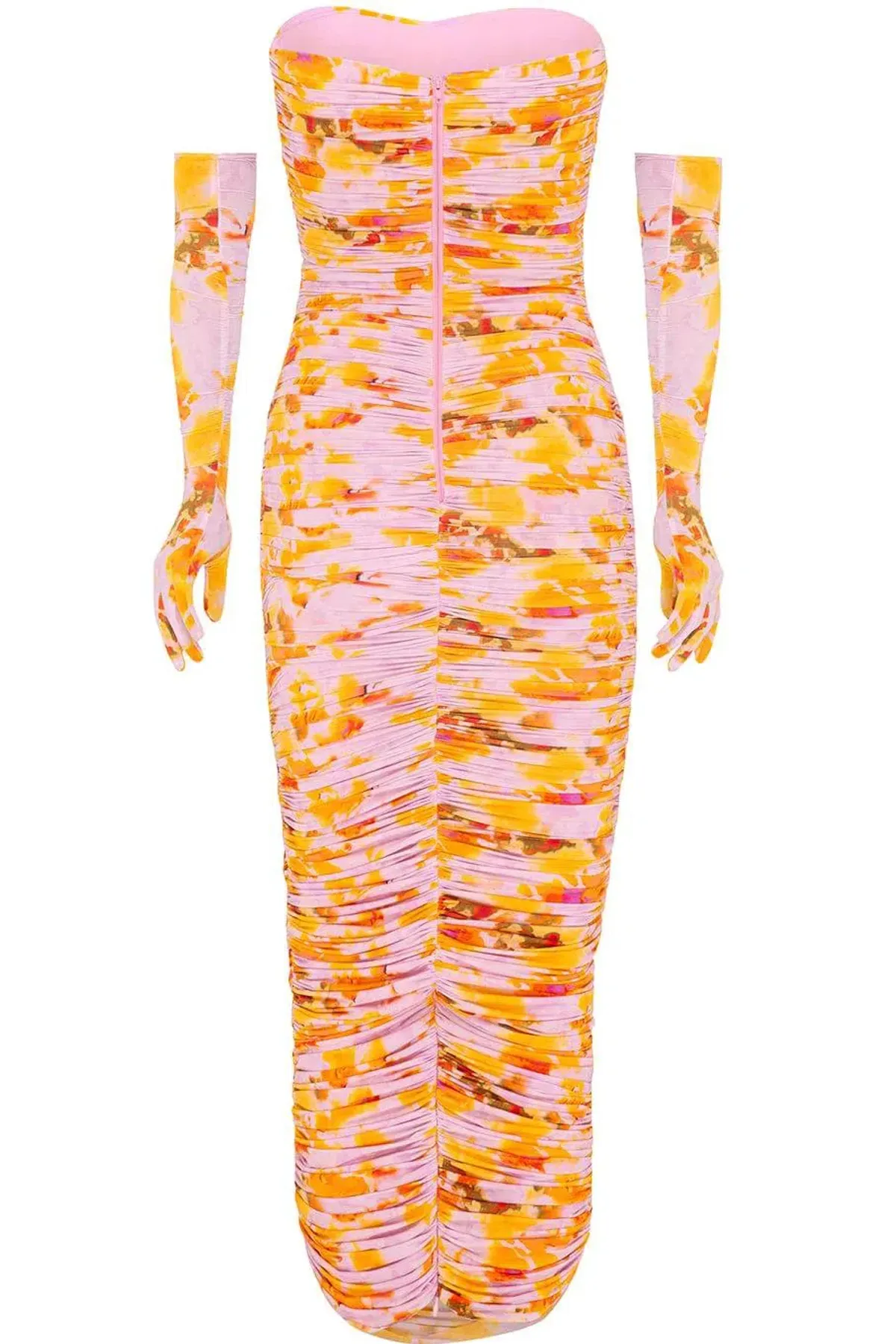 Alex Perry Parton Ruched Strapless Midi Dress with Gloves Multi Size 6AU - Image 5