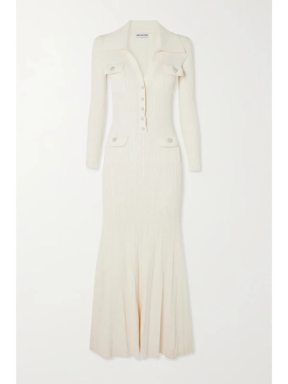 Self Portrait Embellished Ribbed Knit Maxi Dress Cream Size S / AU 8 - Image 3