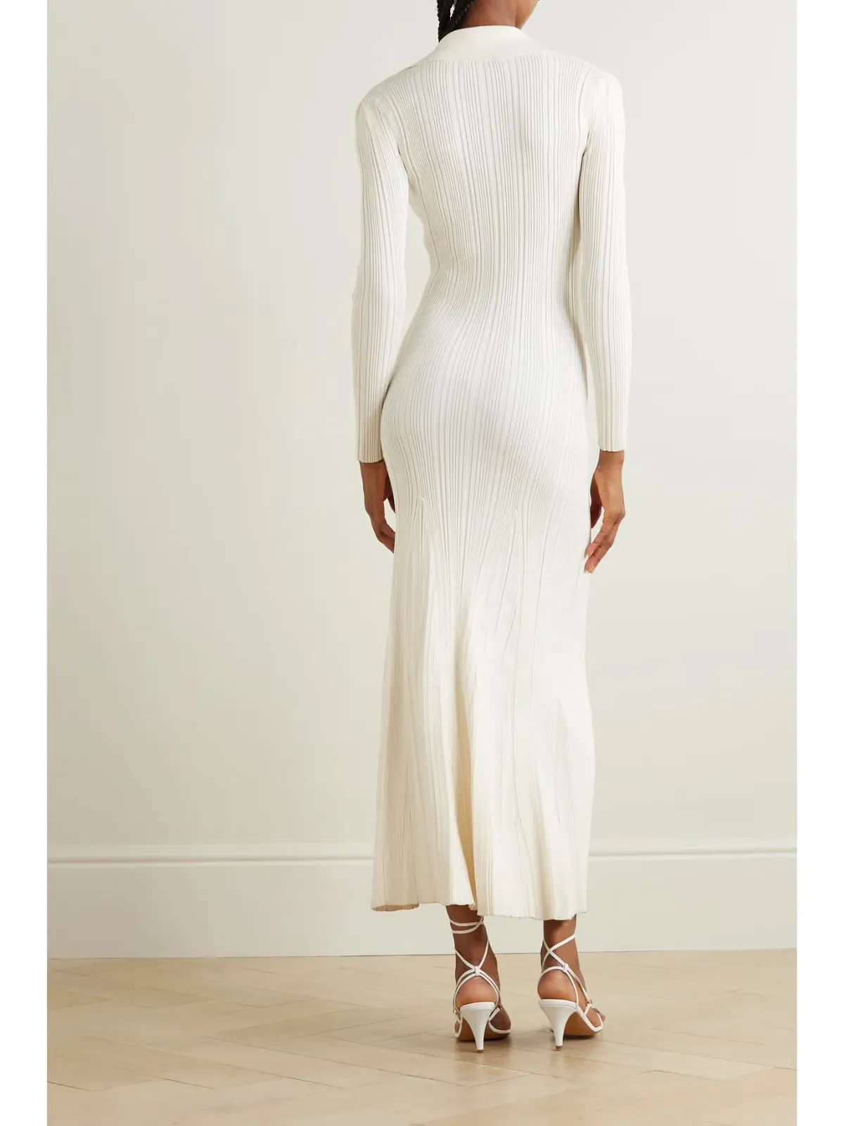 Self Portrait Embellished Ribbed Knit Maxi Dress Cream Size S / AU 8 - Image 2