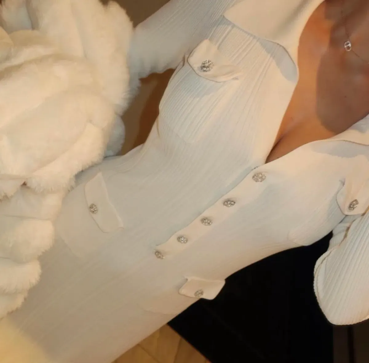 Self Portrait Embellished Ribbed Knit Maxi Dress Cream Size S / AU 8 - Image 4