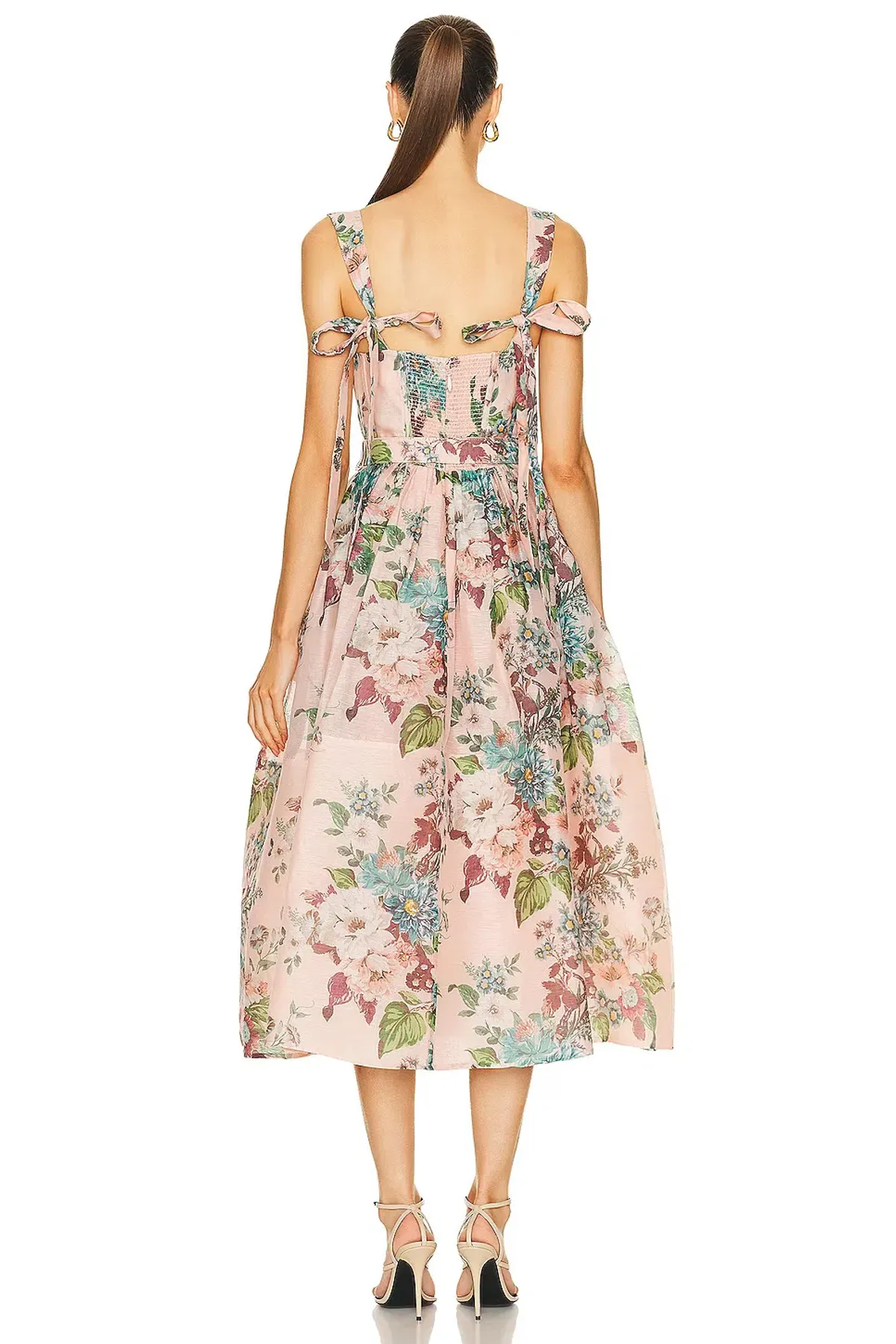 Zimmermann  Matchmaker Midi Dress Pink Barkcloth Floral Print  Size 2 / AU 12 - Image 3
