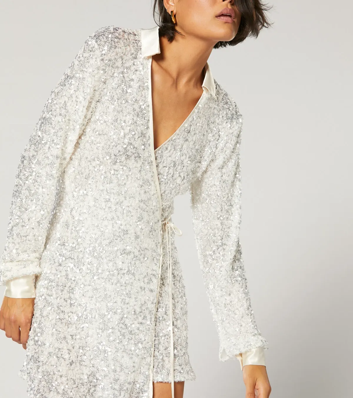 Winona Arissa Wrap Shirt Dress White Sequin Size 10 - Image 2