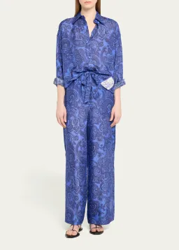 Zimmermann Ottie Relaxed Shirt Size 0P/ AU 6 and Pant Size 1/ AU 10 Set Blue Paisley  for rent on The Volte - image 1
