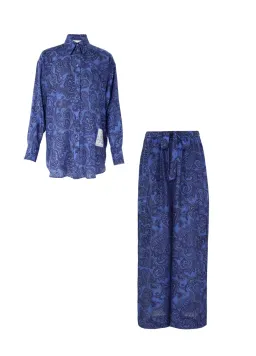 Zimmermann Ottie Relaxed Shirt Size 0P/ AU 6 and Pant Size 1/ AU 10 Set Blue Paisley  for rent on The Volte - image 4