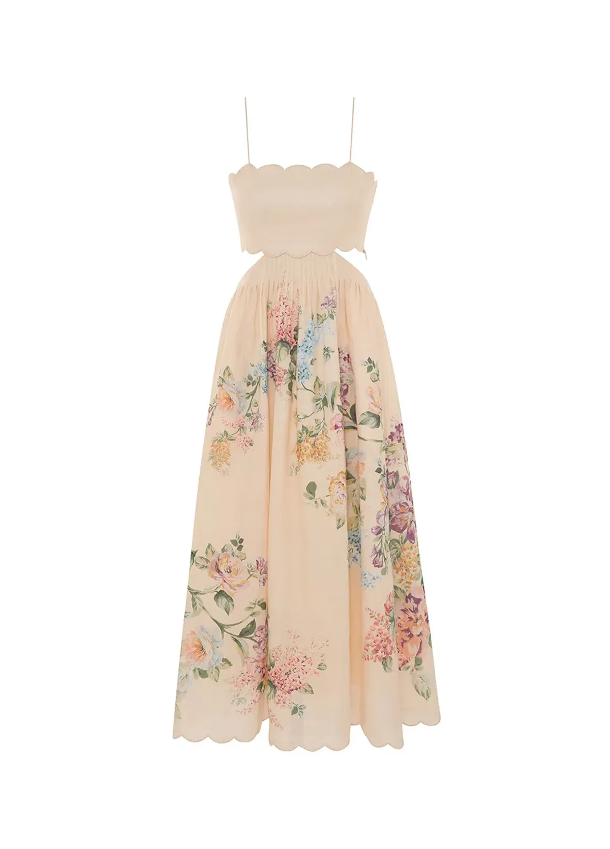 Zimmermann Halliday Scallop Midi Dress Cream Watercolour Floral Size 1 / AU 10 - Image 4