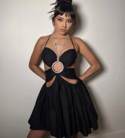 Area NYC Gathered Butterfly Poplin Mini Dress Black Size 2 / AU 8 for rent on The Volte - image 1
